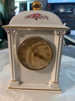 Porcelain Mantel Quartz Clock with Floral Design