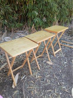 Set of 3 Wooden Folding TV Tray Tables