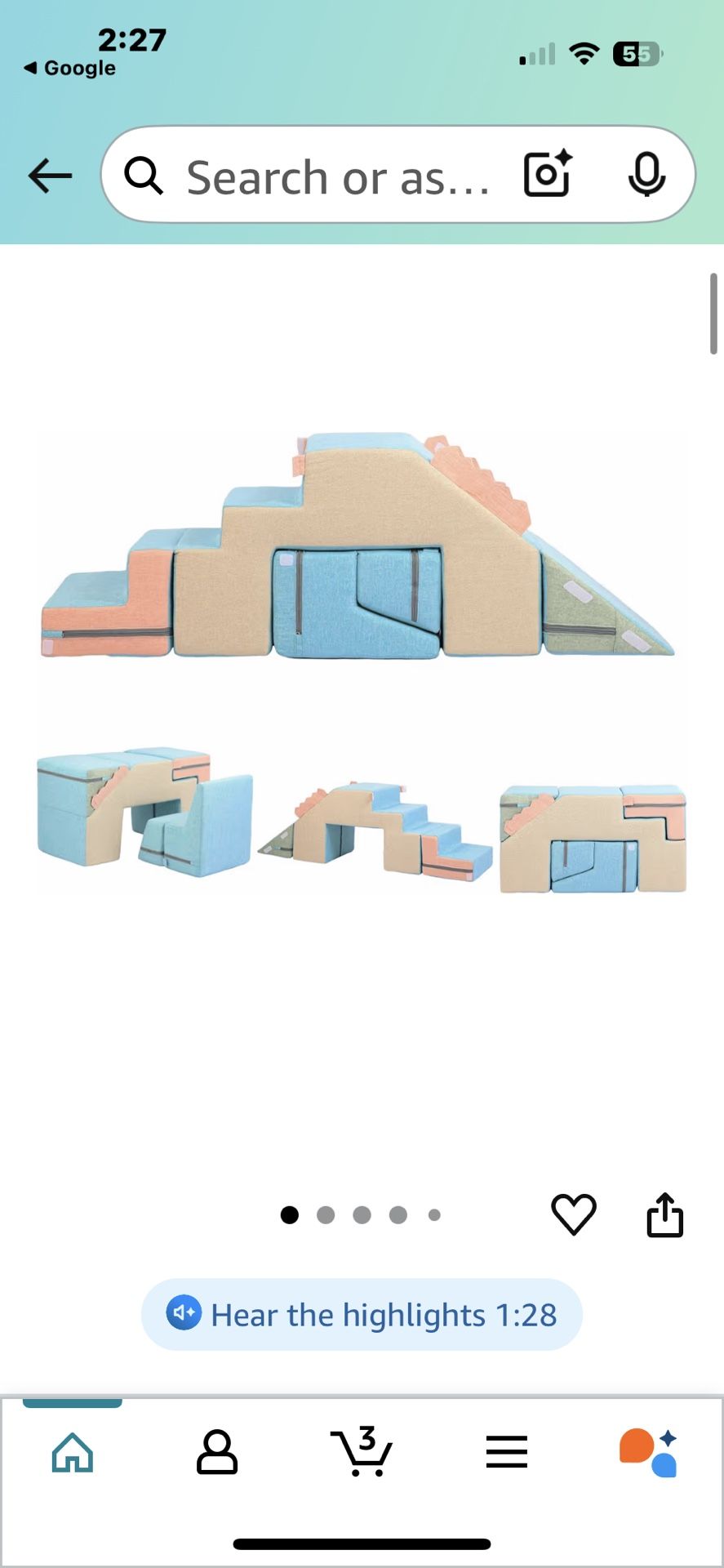 Asweets 4 in 1 Foam Climbing Blocks for Toddlers, Indoor Soft Climb and Crawl Play Climbing Toys for Creativity & Imagination, (Linen-Blue-Pink)