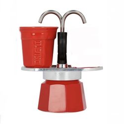 Bialetti - Mini Express Color: Moka Set includes Coffee Maker 1-Cup (2.8 Oz), Red, Aluminium NEW. Sells On Amazon For $49.99