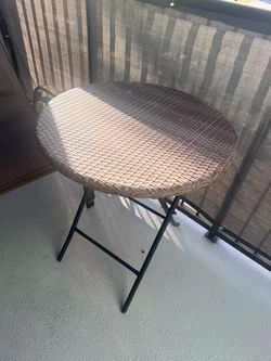 Patio Sling Chairs + Round Woven Side Table