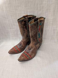 Johnny Ringo Women's Brown Cowboy Snip Toe Embroidered Boots Size 9B