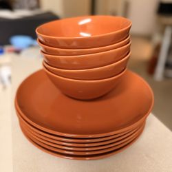 IKEA Orange Dinner Plate & Bowl - Set Of 6 Ea. 