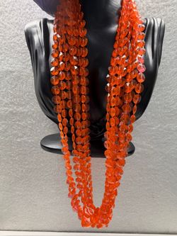 Vintage Style Multi-Strand Orange Faceted Bead Necklace Ornate Filigree Clasp