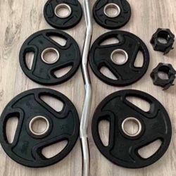 Set 35 Lbs Rubber Weight Plates with EZ Barbell and Clips  ALL BRAND NEW 140$