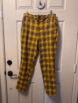 Hot Topic Yellow Black Plaid Pants with Chain Large