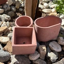 Small Red Plant Pots - Lightweight Concrete