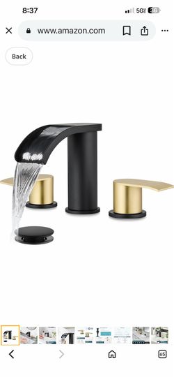 gotonovo Waterfall 8 inch Widespread Bathroom Faucet Set Bathroom Sink Faucet 3 Hole 2 Handle Vanity Lavatory Deck Mount with Black and Nickel A5