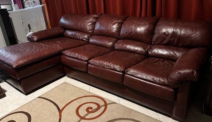 Dark Red Leather Sectional Sofa with Chaise