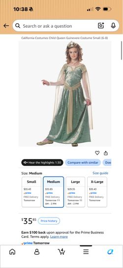Size girls medium /  Medieval Queen Costume