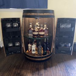 Solid Oak Whiskey And Wine Barrel Cabinets
