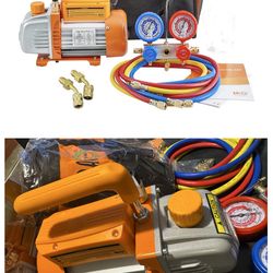 BACOENG 3.6CFM AC Vacuum Pump and Gauge Set - Home Mini Split Vacuum Pump Kit for R410A Refrigerants - w/ R410a Mini Split Adapter & 3x5FT Hoses