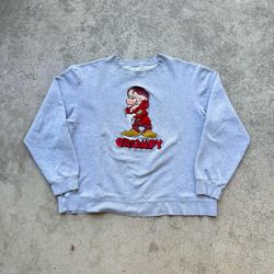 Vintage Distressed Disney GRUMPY Embroidered Crewneck Sweater Sz XL