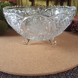 Vintage Crystal Cut Glass Footed Bowl
