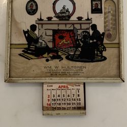 1930s Texaco Products Advertising Thermometer 5"x4" Metal w/Calendar