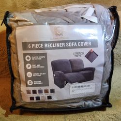 Stretchy Velvet Reclining Loveseat Cover, Grey