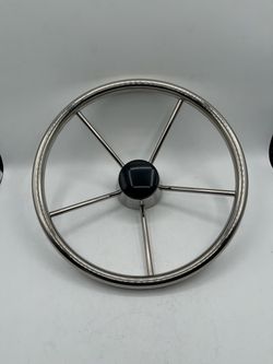 13.5" Boat Steering Wheel, 5-spoke destroyer-style, polished stainless steel