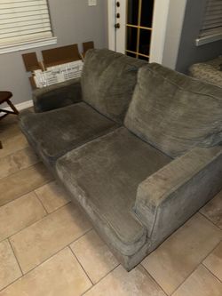 Gray Fabric Loveseat Sofa and a lightly used queen mattress
