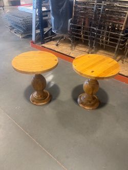 Round Wood Pedestal Side Tables – Set of 2