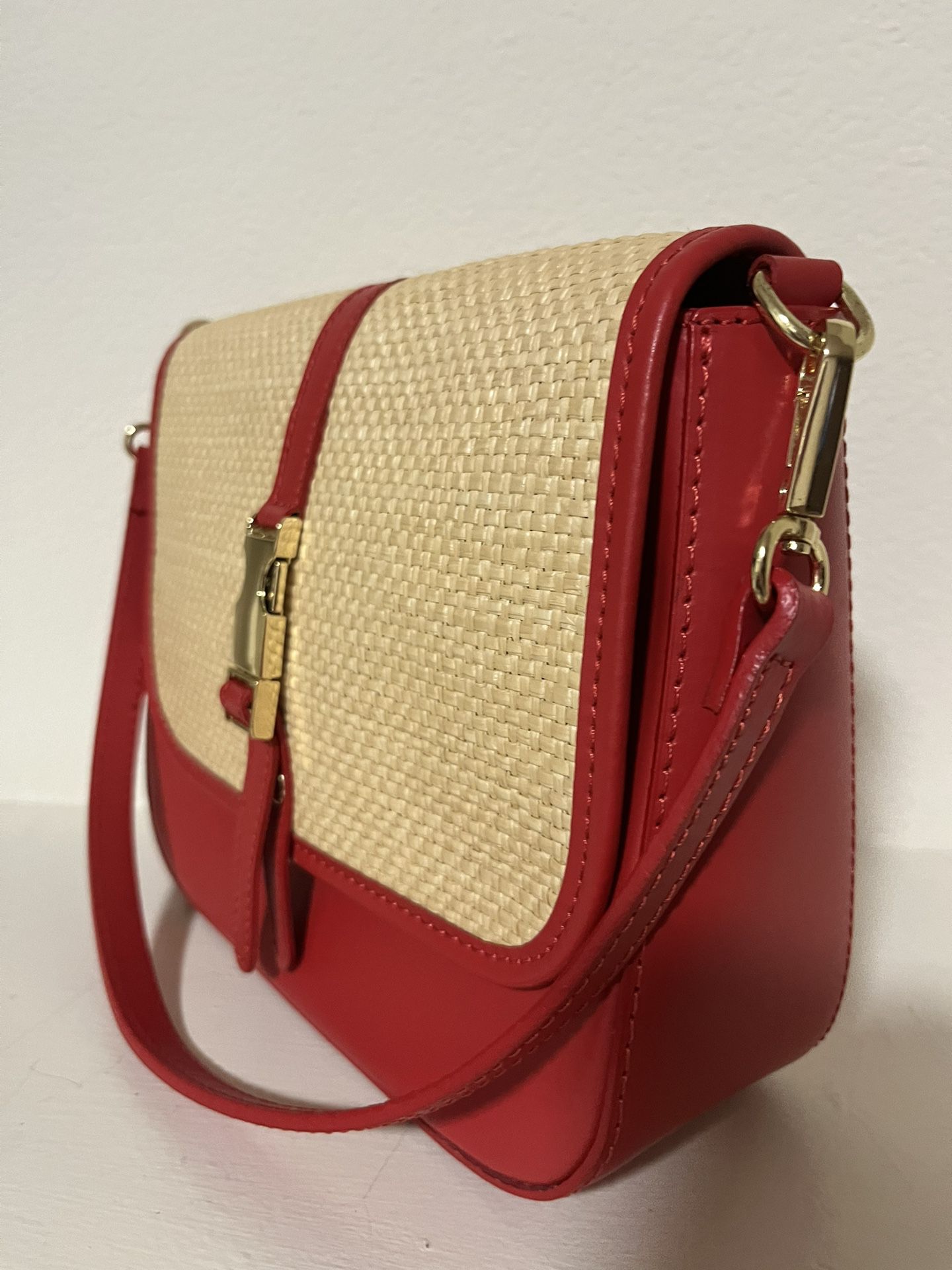 Red Purse, Shoulder Bag By Italian Designer Genuine Leather 