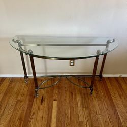 Glass Demilune Console Table with Metal Frame 49.5”x18.75”x27.5”