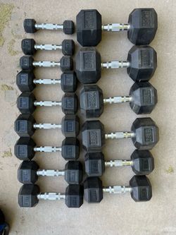 4-39lb hex rubber dumbbell set weights