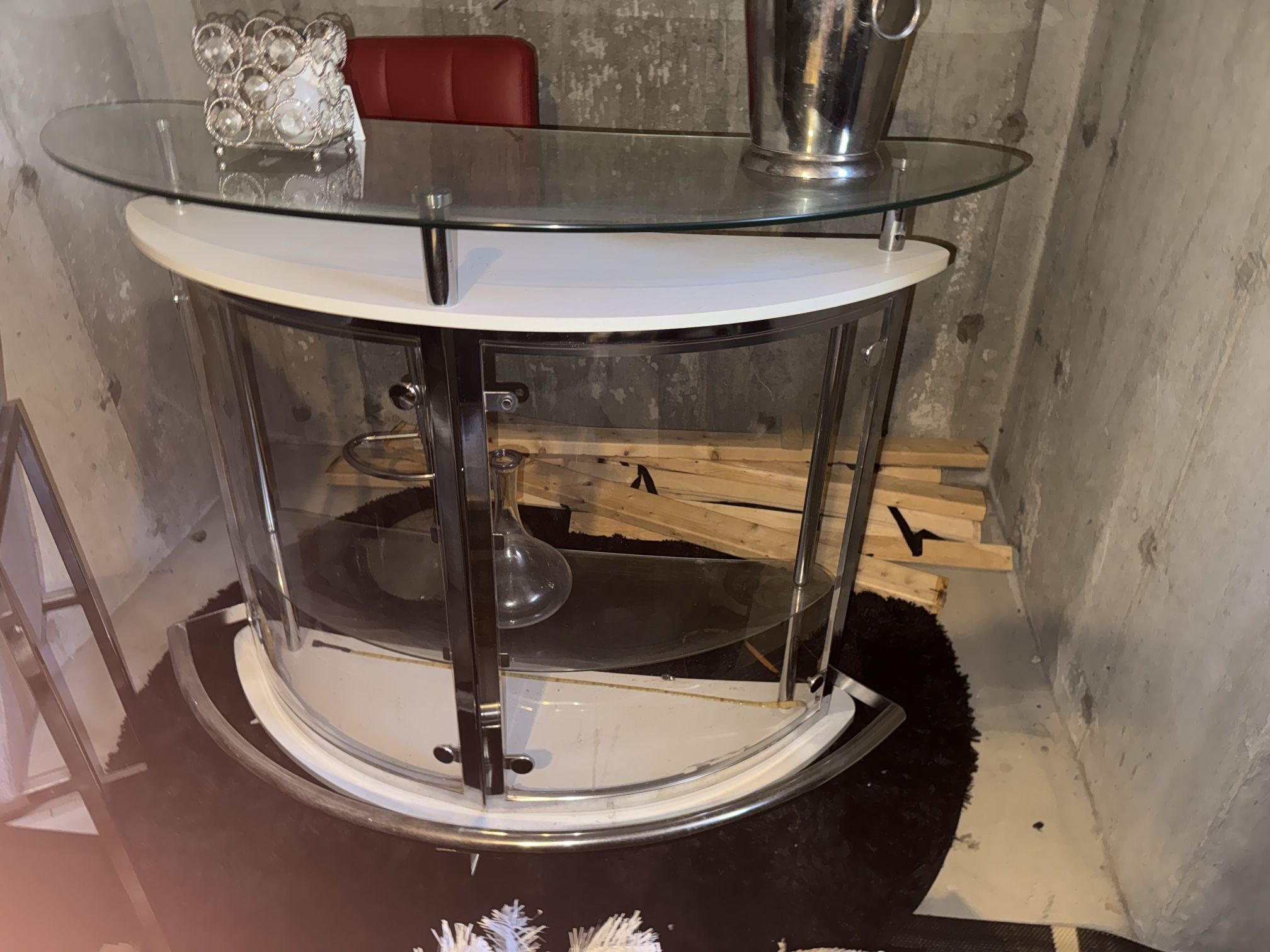 Modern Glass & Chrome Home Bar – Great Condition