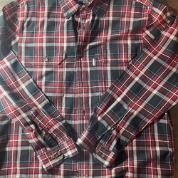 CARHARTT Relaxed FIT RED BLACK PLAID BUTTON UP Long Sleeve SHIRT Large Perfect!
