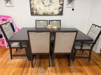Dark Wood Dining Table with 6 Chairs