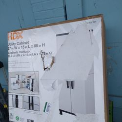 HDX Plastic Freestanding Garage Cabinet in Gray (27 in. W x 68 in. H x 15 in. D