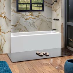 72in x 36in Acrylic Rectangular Apron Front Soaking Bathtub with Right Drain