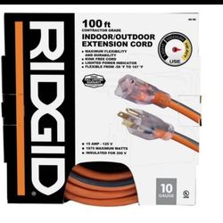 RIDGID 100 ft. 10/3 Heavy Duty Indoor/Outdoor SJTW Extension Cord with Lighted End, Orange/Grey