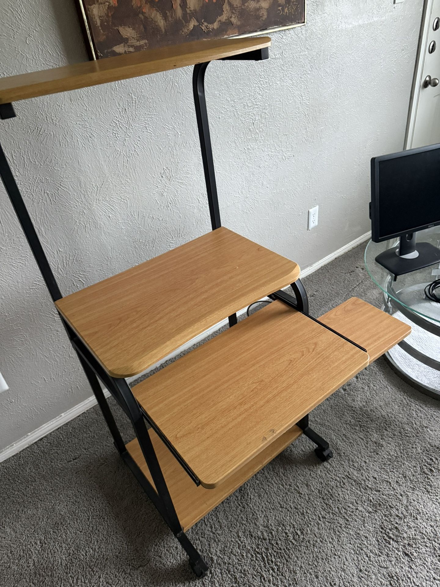 Compact Wooden Computer Desk with Keyboard Tray & Shelf