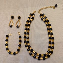 Vintage Monet Double Strand Necklace, Bracelet, and Earrings