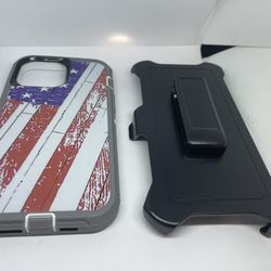 For IPhone 13 Pro Max USA Flag Camouflage Case With Belt Clíp 