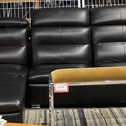 Large, Black Leather Modular Sofa