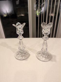 Crystal Glass Candlestick Holders Pair