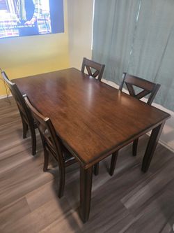 Dark Wood Dining Table with 4 Chairs