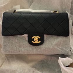 Authentic Chanel Black Leather Small Double Flap Bag