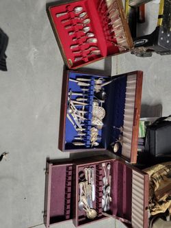 Silverplatted Vintage Silverware And Mirror And Brush 