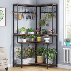 Indoor Plant Corner Stand, 67 Inch Tall Plant Rack with 15 Hanging Hooks, Multipurpose Potted Plant Stand