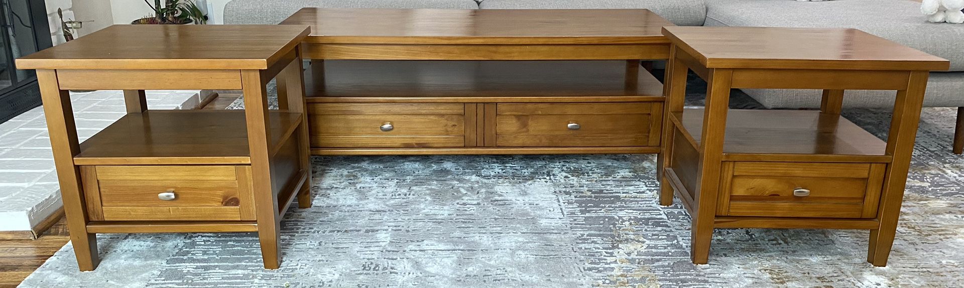 Need This Gone Asap….Solid Wood Coffee Table With Side Tables Like new Condition 