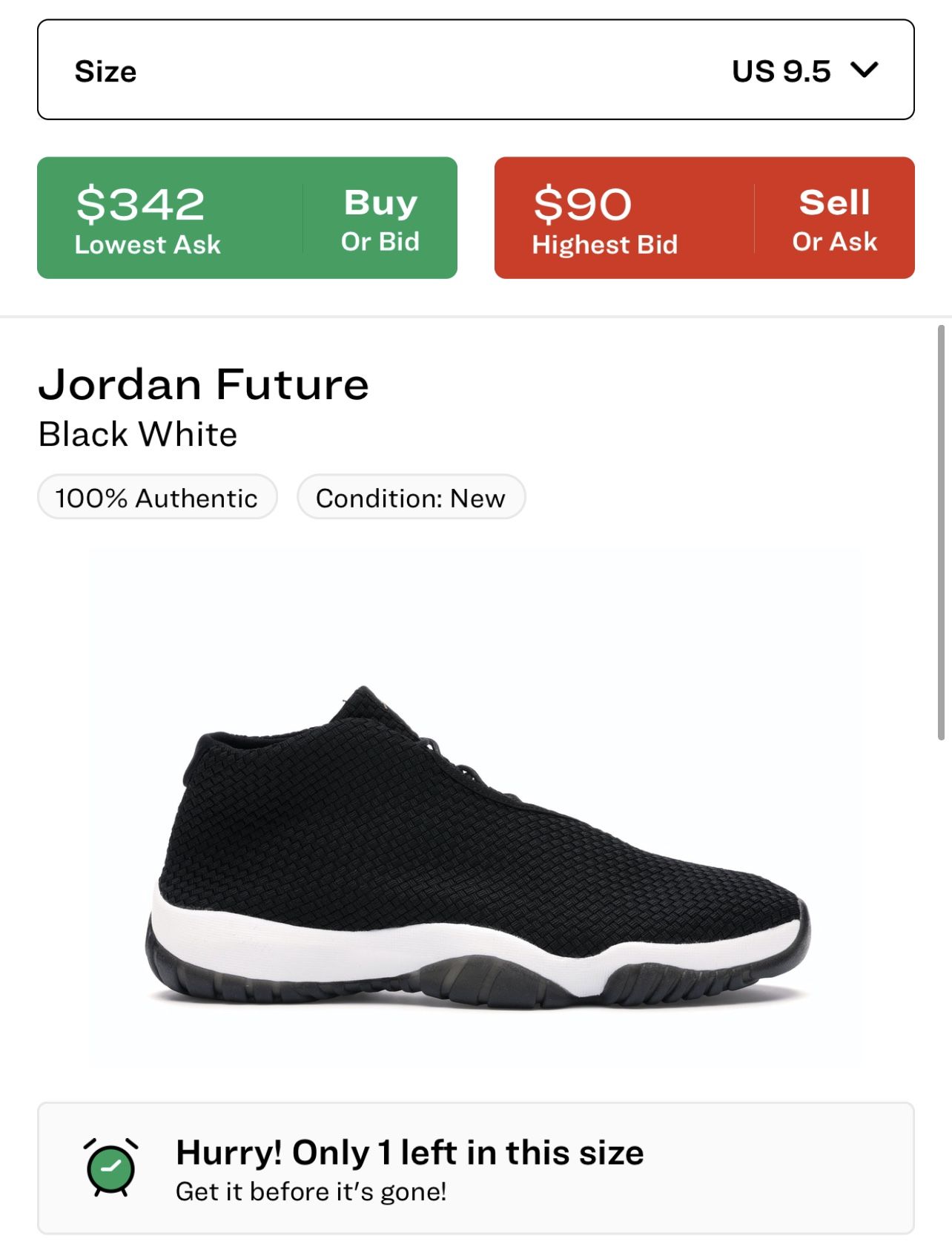 Jordan Future White/Black Size 9.5