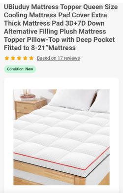 UBiuduy Mattress Topper king Size Cooling Mattress Pad Cover Extra Thick Mattress Pad 3D+7D Down Alternative Filling Plush Mattress Topper Pillow-Top 