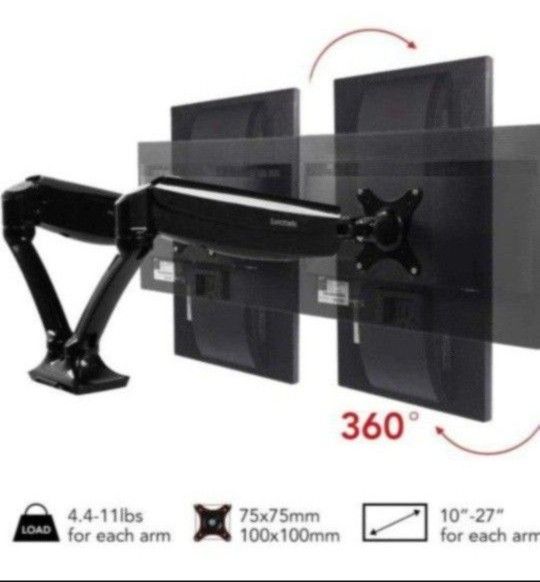 Monitor Arm Support Dual Monitor Mounts Stand, Full Motion Swivel Gas Spring for 10-27 inches LCD Computer VESA Monitor (Dual Arm Desk Mount