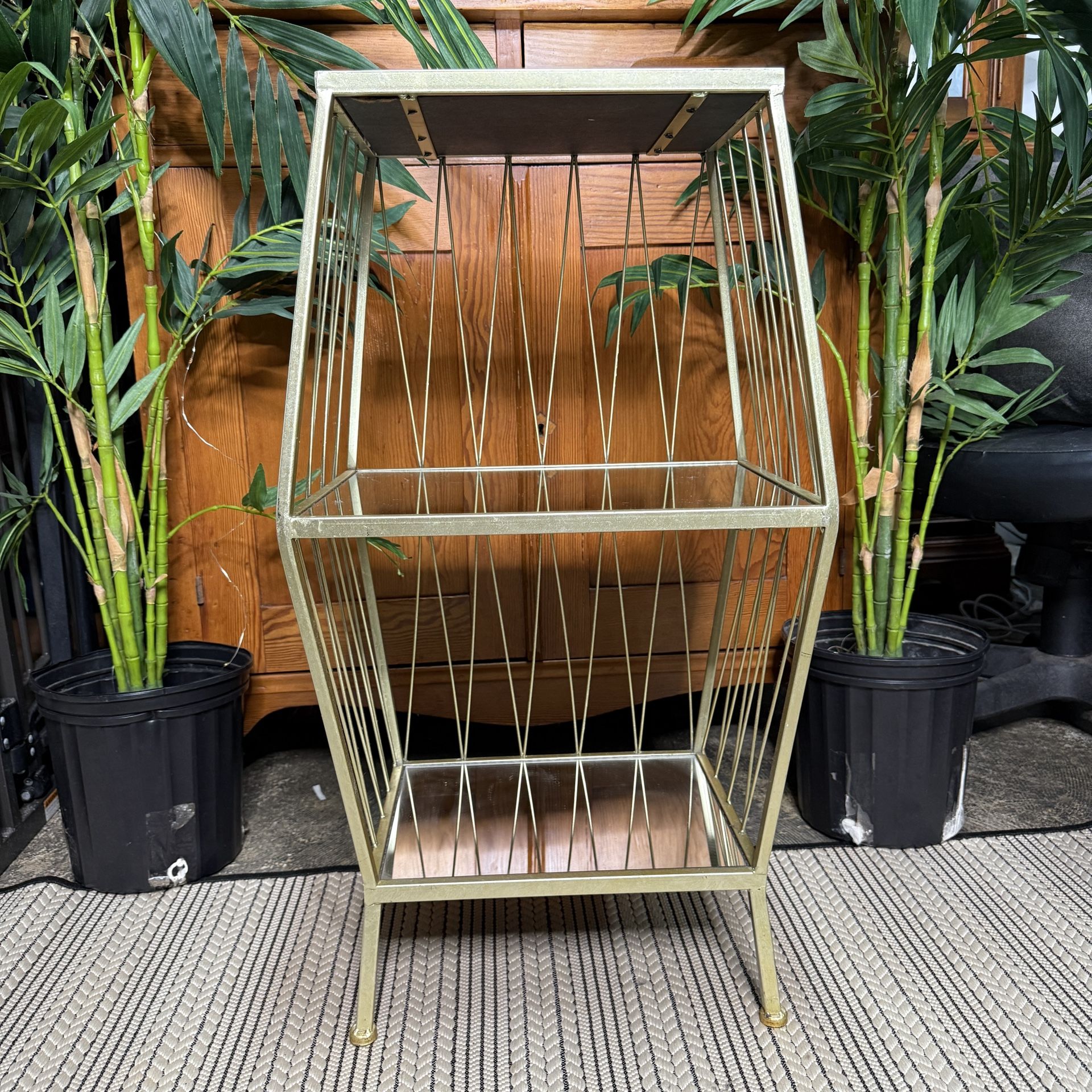 Side Table Gold & Glass Accent End Table 3 Tier Shelves