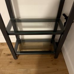 Crate and Barrel Pilsen Graphite Bookcase with Glass Shelves