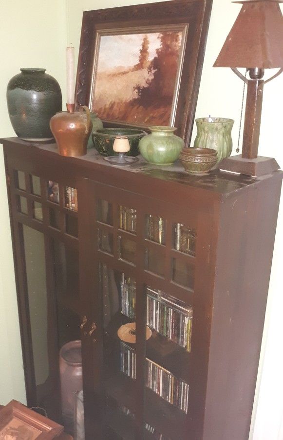 Craftsman fumed Oak Glass Bookcase China Cupboard Stickley? Limbert? Americanarts Andcrafts