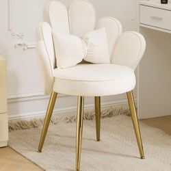 VINGLI Petal Makeup Vanity Chair with Back,Flower Cute Girls Desk Chair Comfy No Wheels,Modern Dining Chair,Small Accent Chair with Adustable Gold Leg