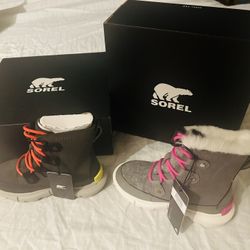 2 pairs of Kids Sorel Explorer Waterproof Boots
